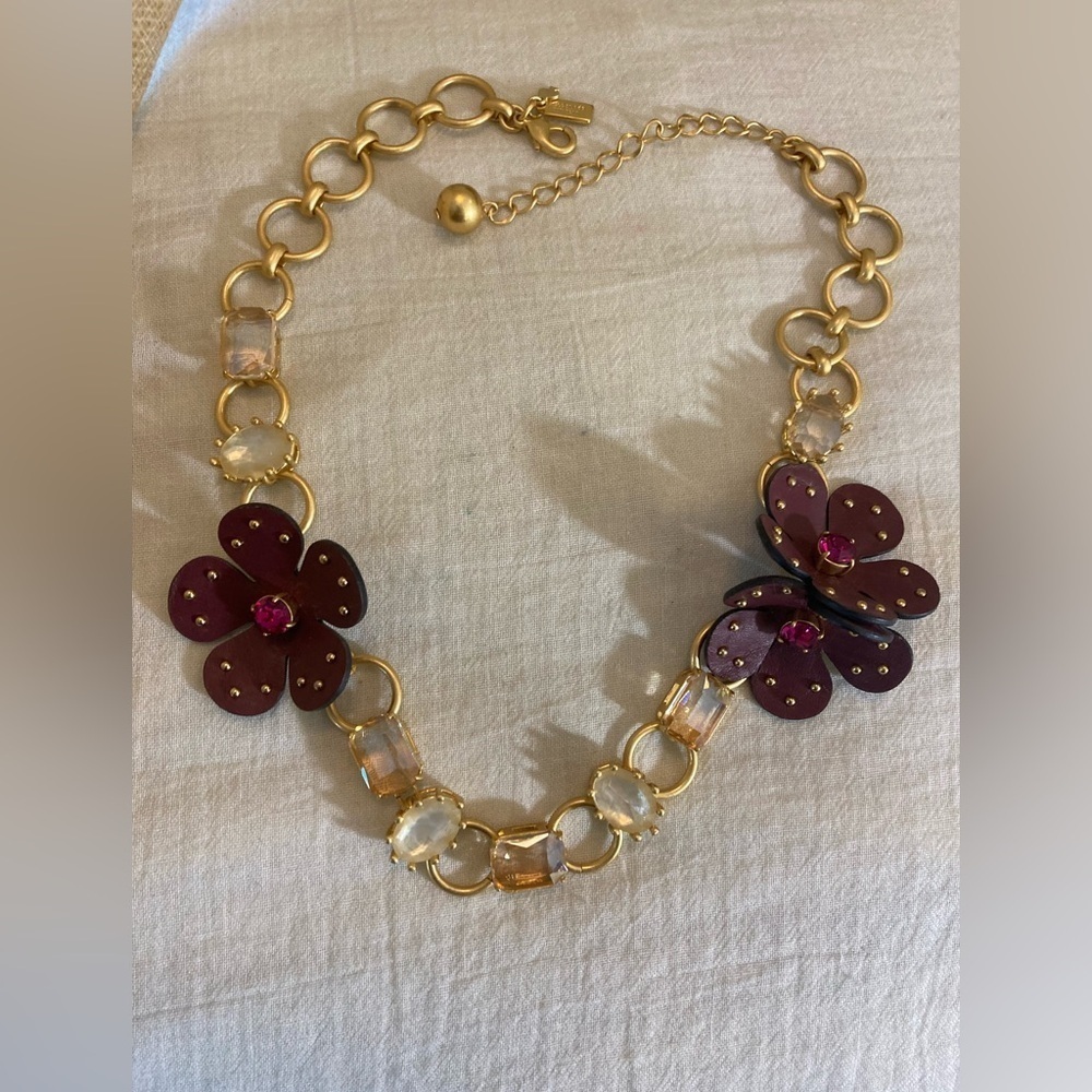 Kate Spade‎ NY Blooming Bling Leather Flowers Statement Necklace